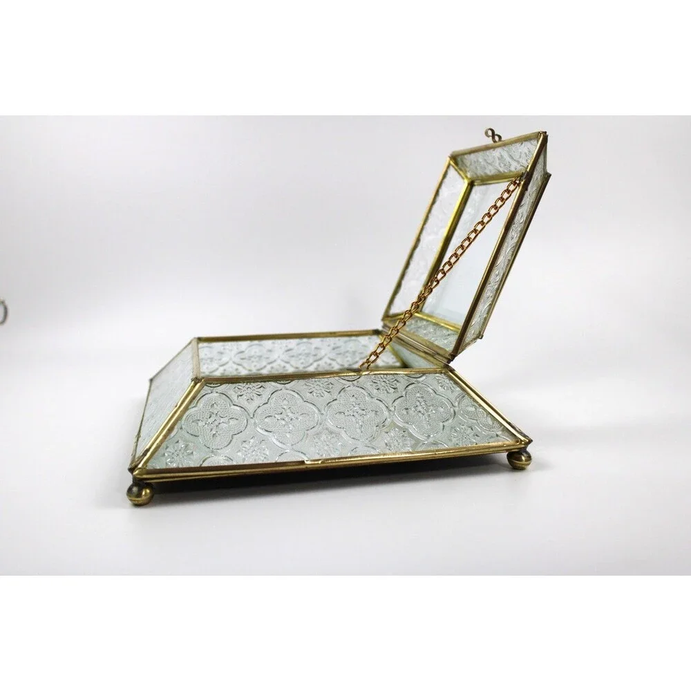 Penco Vintage MCM Brass And Cut Glass Footed Jewelry Box